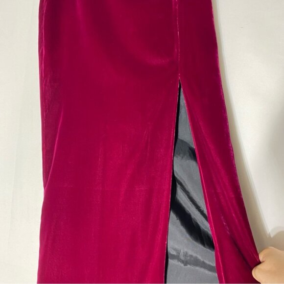 Vintage Dalia Collection Rich Burgundy Velour Pencil Maxi Skirt W Thigh Slit 6 - Picture 8 of 13